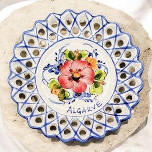 Vintage Reticulated Hand-Painted Decorative Wall Plate Portugal